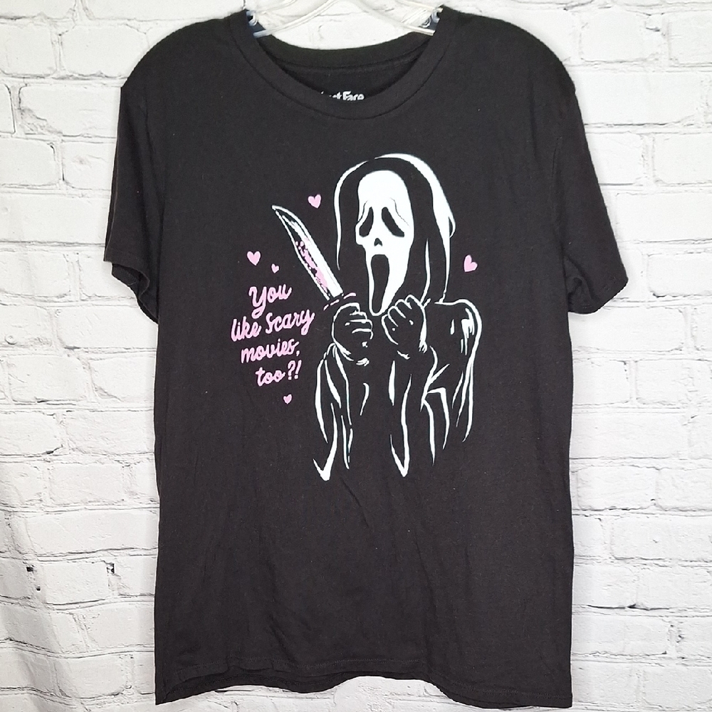 Ghost Face Icon Of Halloween Black Screem Halloween Graphic Tee Sz S